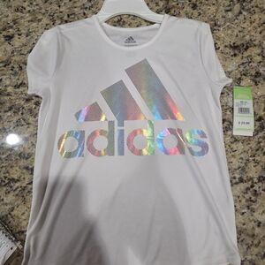 Adidas Kids' White Short Sleeve Tee with Holographic Logo